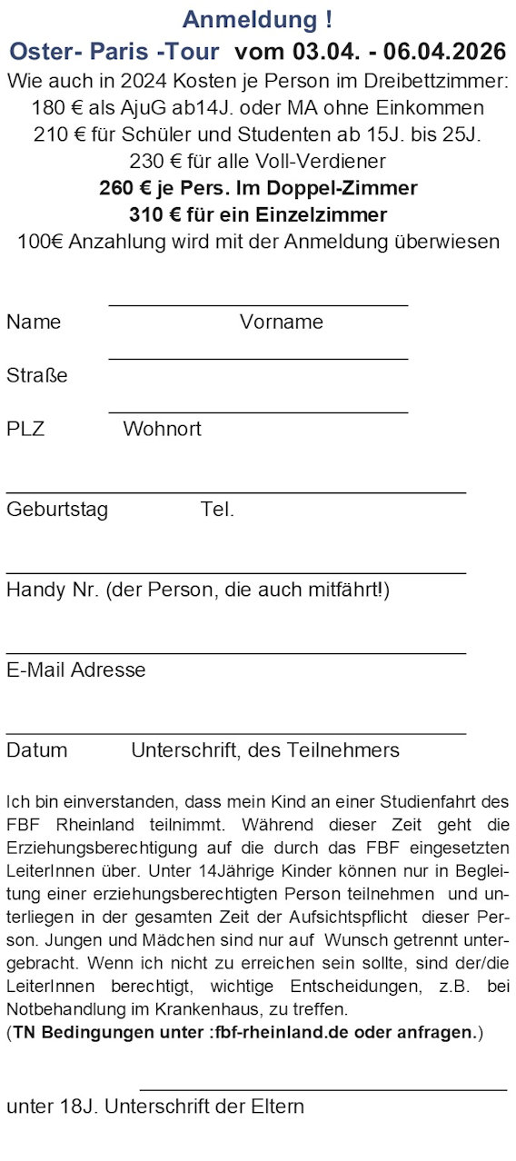 Anmelden Paris Ostern 2026